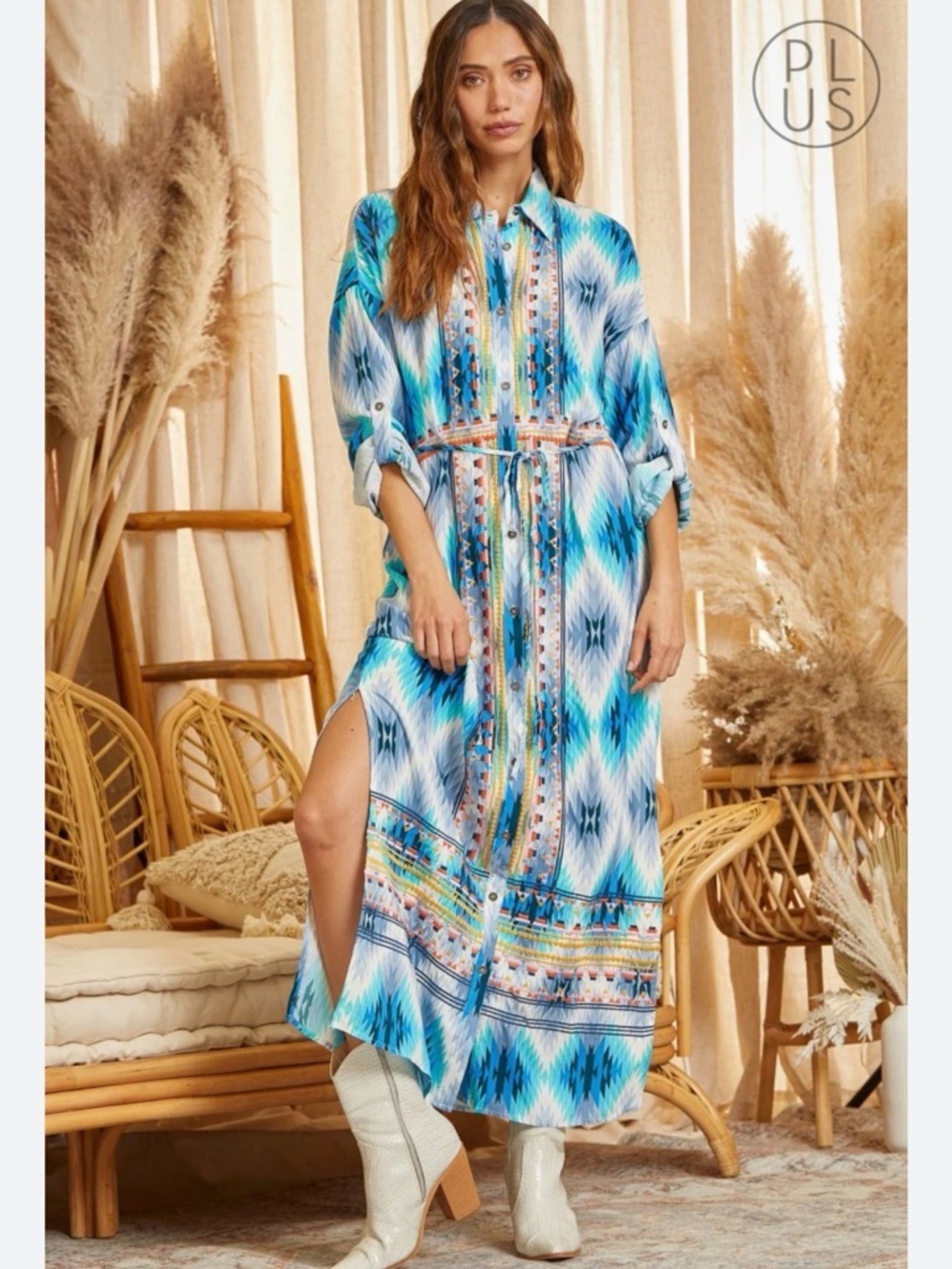 Savanna Jane Boho Maxi Dress Small Blue Aztec Embroidered Country Wester NWT